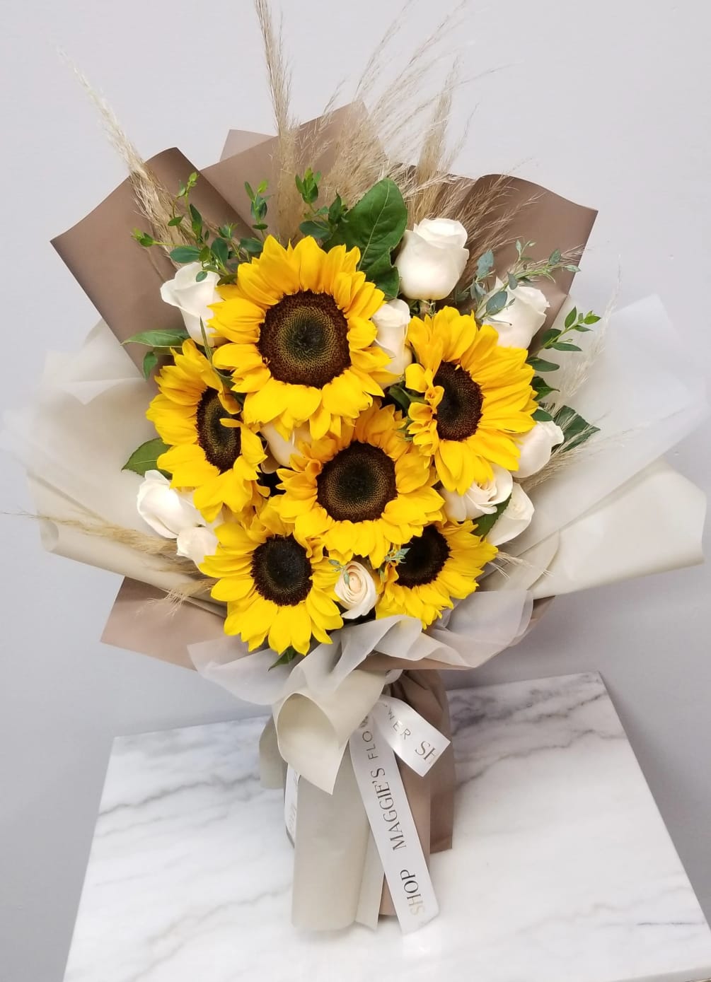 Sunflower and hotsell white roses